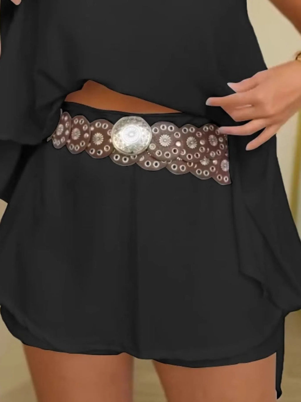 Crowned Energy CO. Tan / S Trendsi OUTFIT SET Side Slit Top and Mini Skirt Set