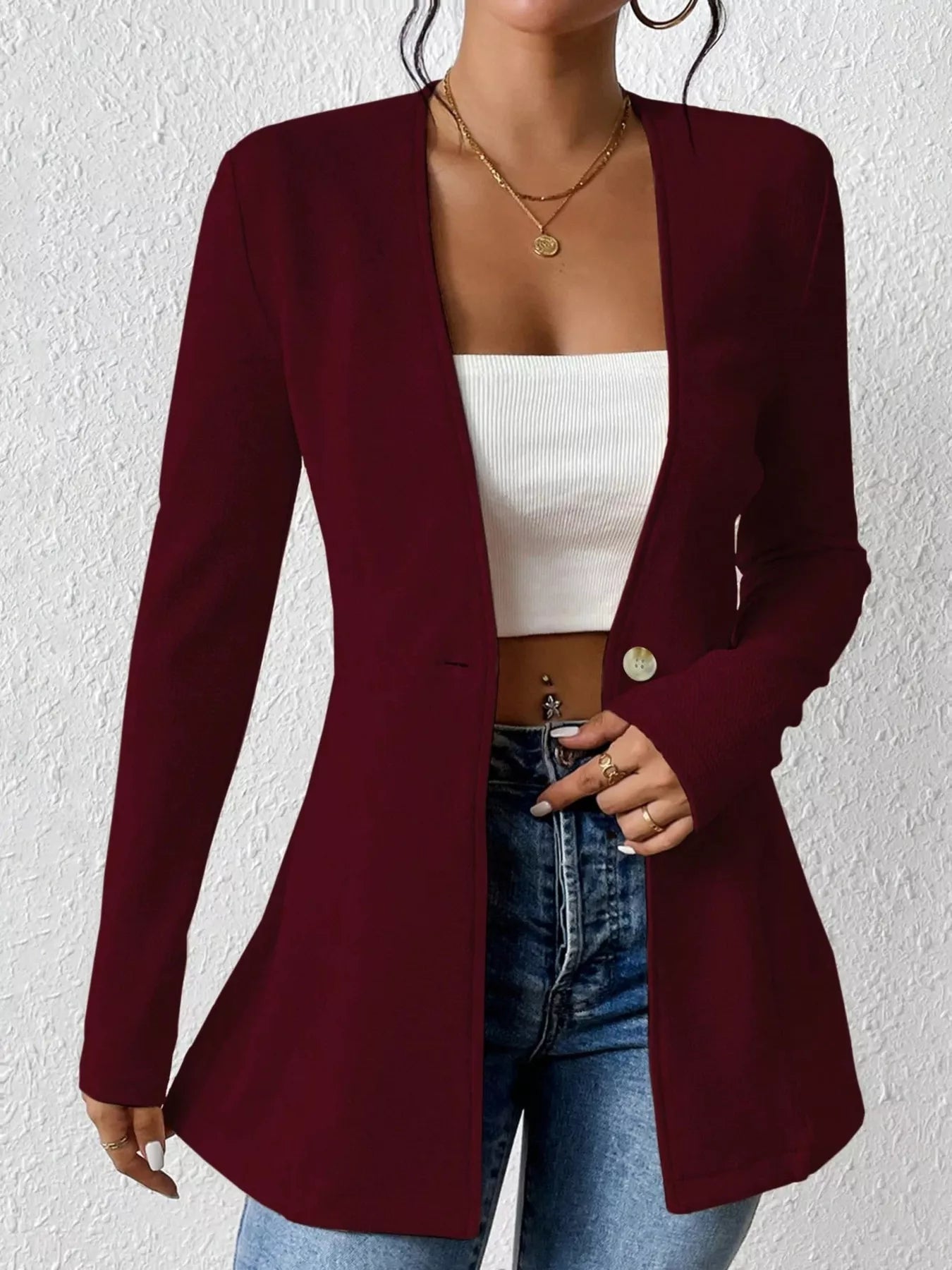 Single - Button Long Sleeve Blazer - Crowned Energy CO.