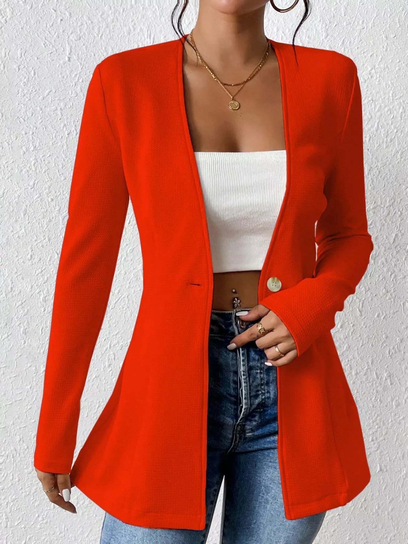 Single - Button Long Sleeve Blazer - Crowned Energy CO.
