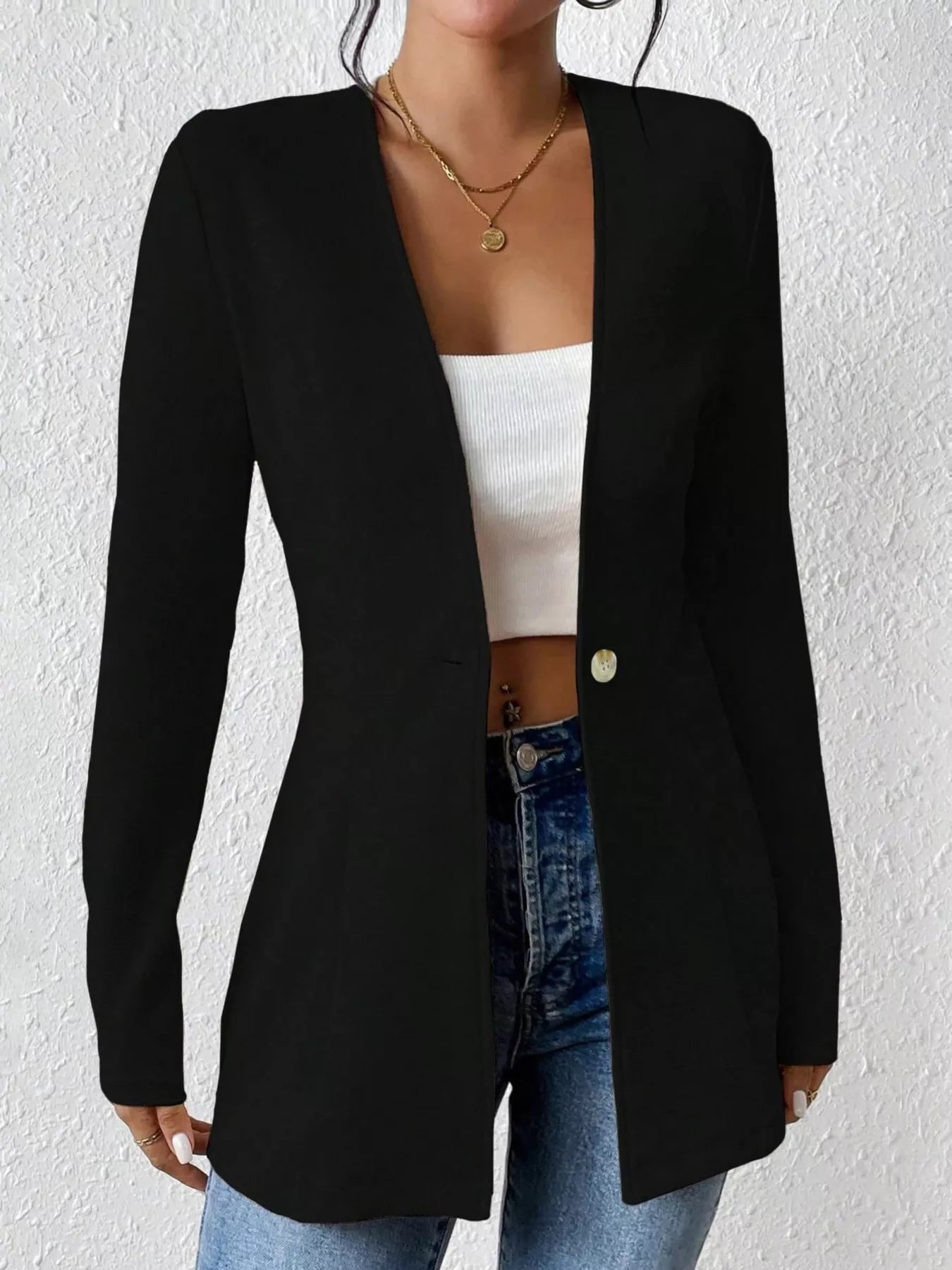 Single - Button Long Sleeve Blazer - Crowned Energy CO.