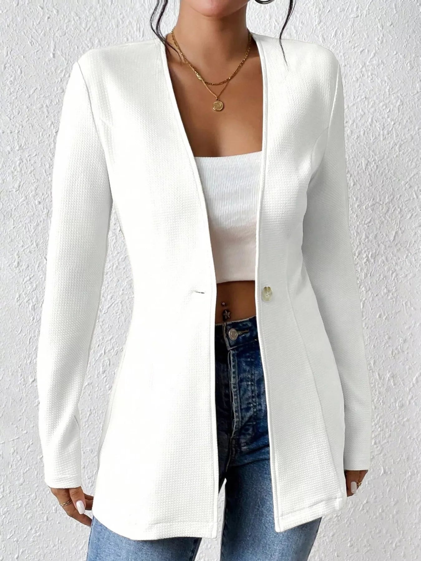 Single - Button Long Sleeve Blazer - Crowned Energy CO.