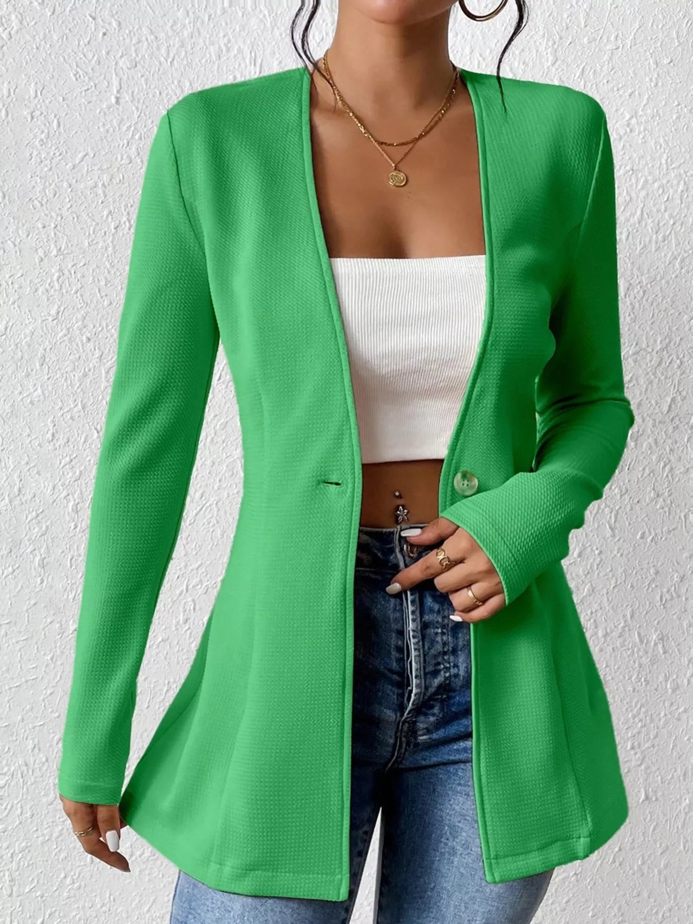 Single - Button Long Sleeve Blazer - Crowned Energy CO.
