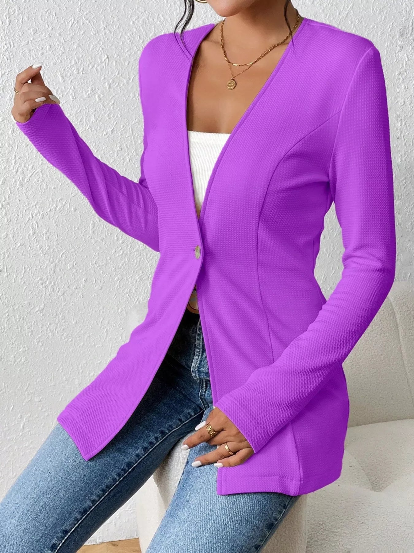 Single - Button Long Sleeve Blazer - Crowned Energy CO.