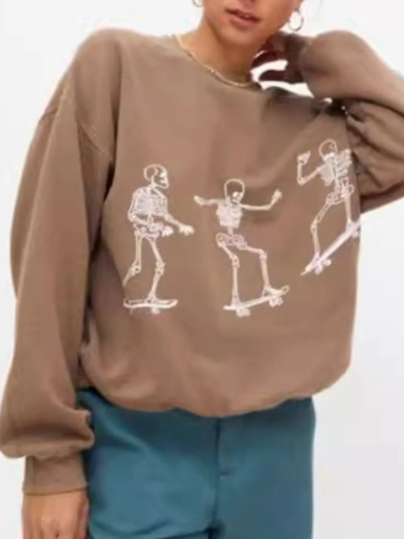 Crowned Energy CO. Khaki / S Trendsi Sweaters & Cardigans/Cardigans Skeleton Graphic Oversized Sweatshirt