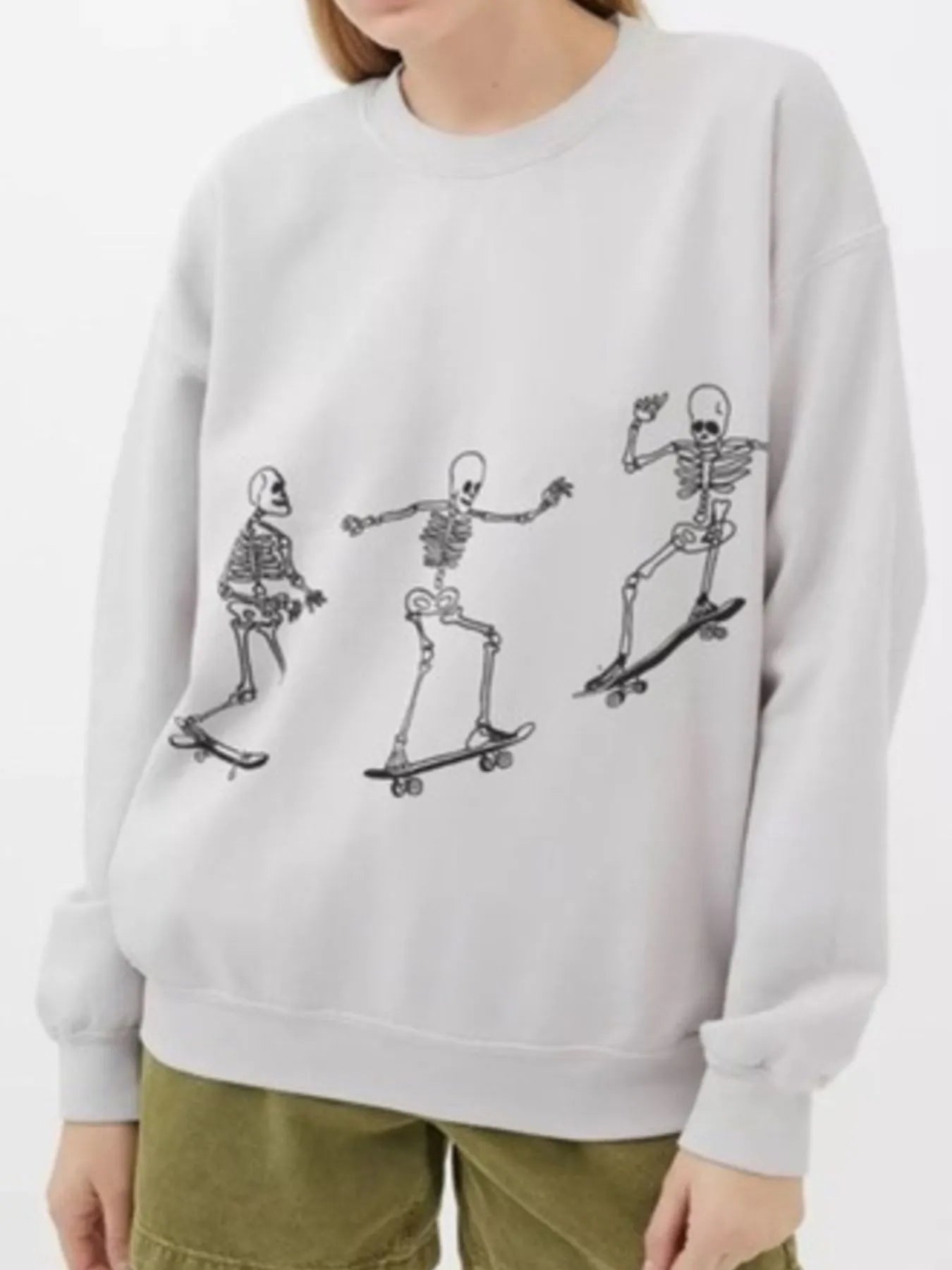 Crowned Energy CO. Light Gray / S Trendsi Sweaters & Cardigans/Cardigans Skeleton Graphic Oversized Sweatshirt