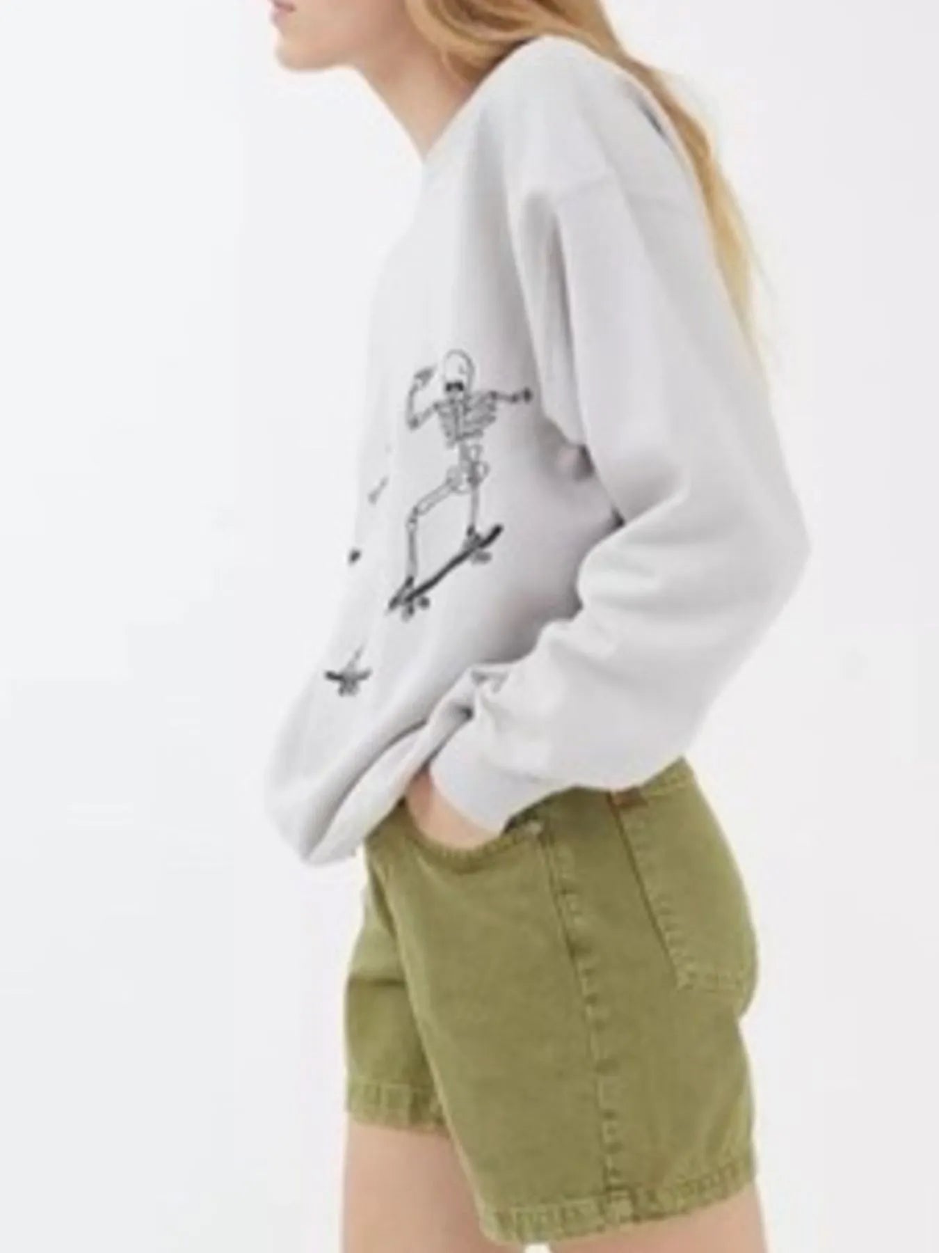 Crowned Energy CO. Gray / S Trendsi Sweaters & Cardigans/Cardigans Skeleton Graphic Oversized Sweatshirt