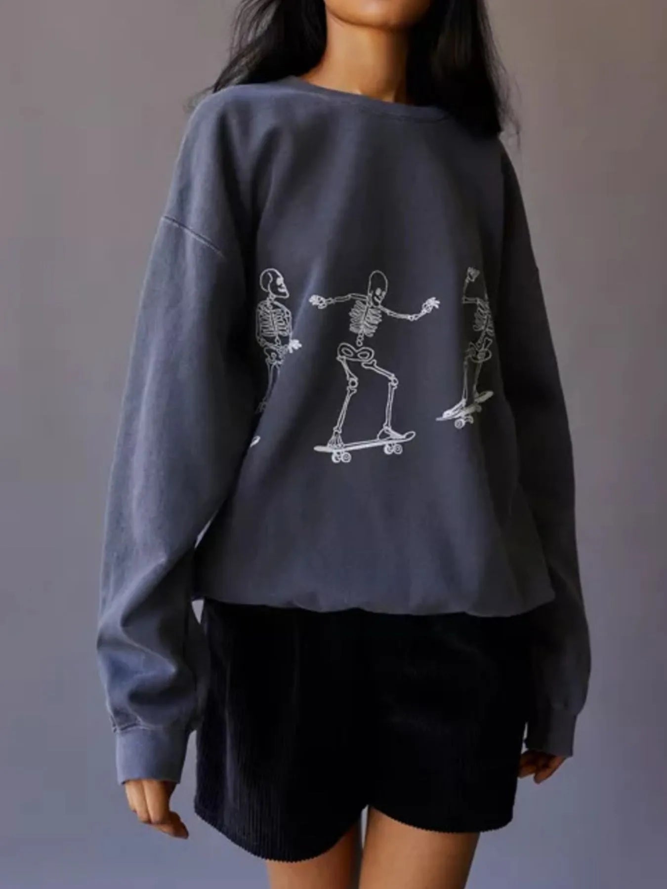 Skeleton Graphic Oversized Sweatshirt - Goddess Vibes
