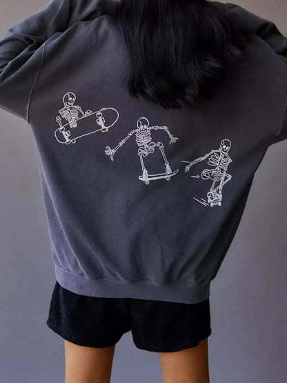 Skeleton Graphic Oversized Sweatshirt - Goddess Vibes