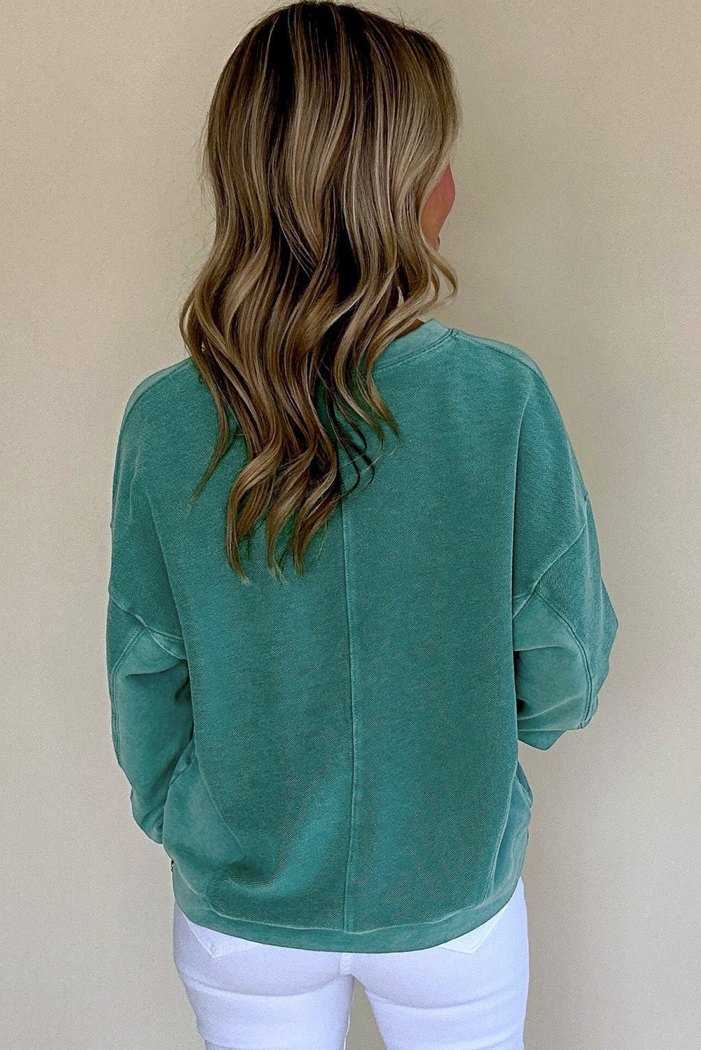 Crowned Energy CO. Skobeloff / S / 65%Polyester+35%Cotton Dear-Lover Dropshipping Tops/Sweatshirts & Hoodies Skobeloff Solid Color Notched Neck Drop Shoulder Sweatshirt