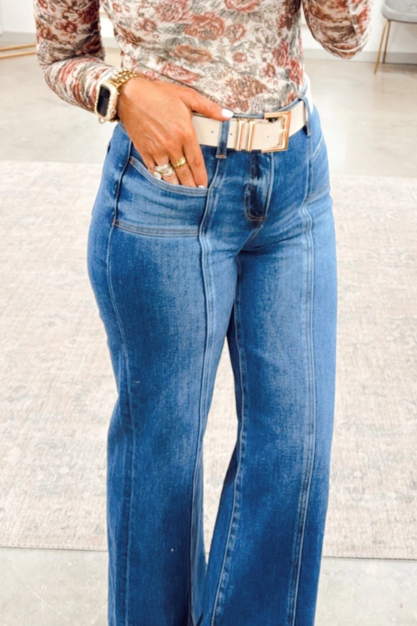 Sky Blue Tailored Seam Detail Womens Shift Jeans - Crowned Energy CO.