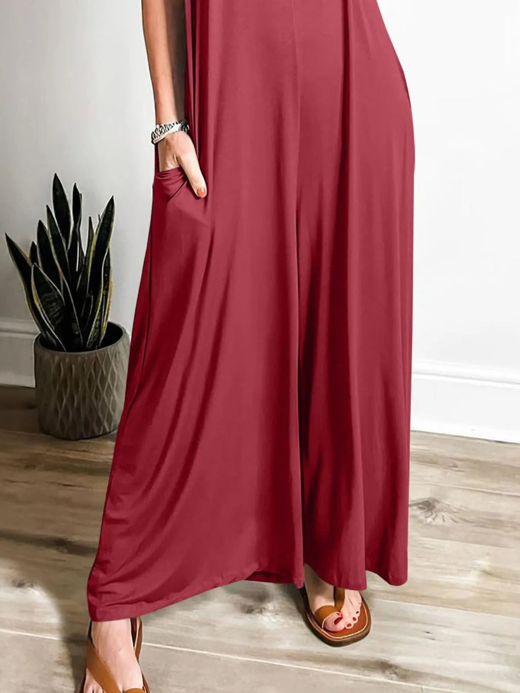 Crowned Energy CO. Wine Red / S Trendsi Jumpsuit Sleeveless V-Neck Jumpsuit with Pockets