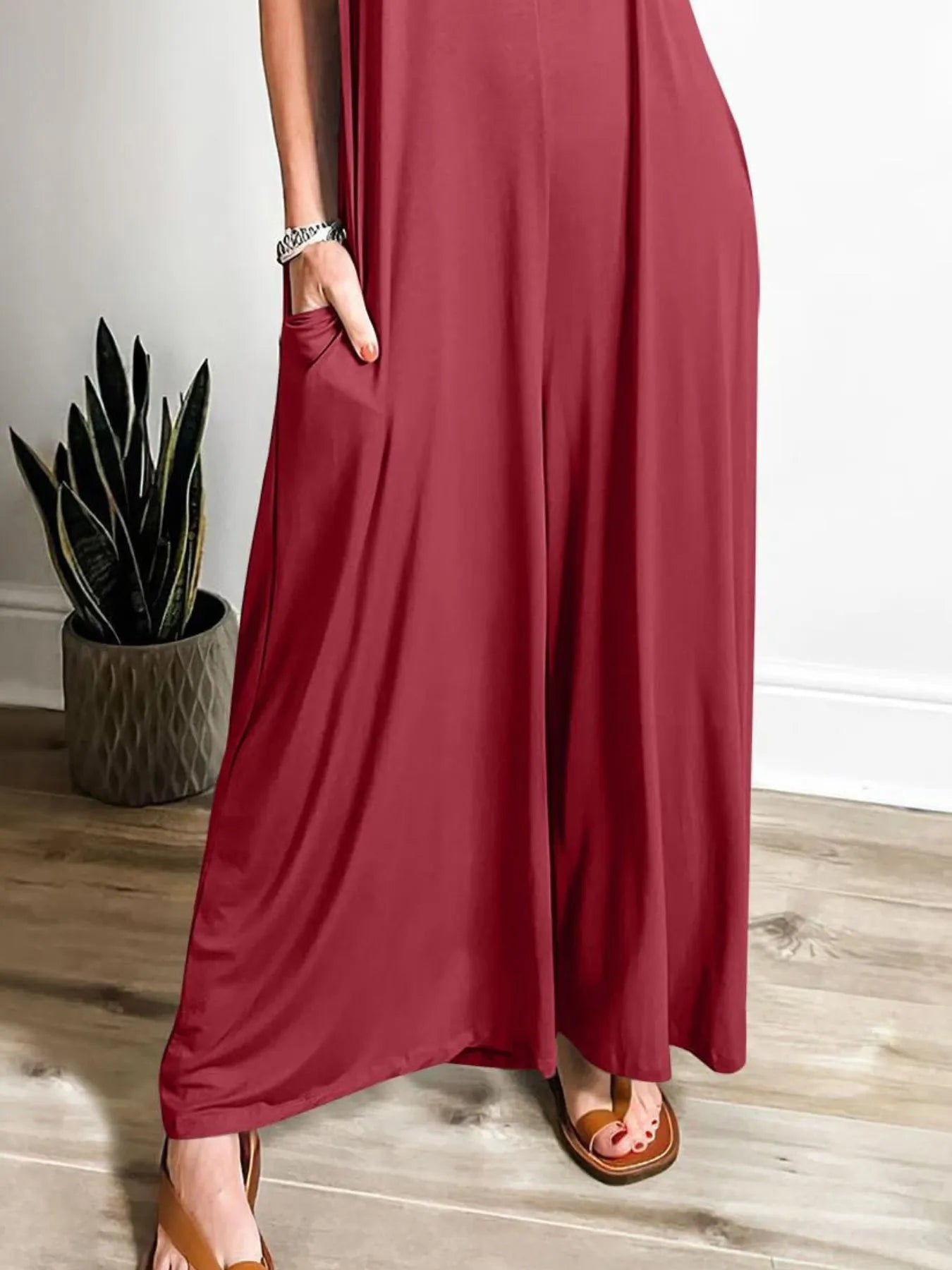 Crowned Energy CO. Wine Red / S Trendsi Jumpsuit Sleeveless V-Neck Jumpsuit with Pockets