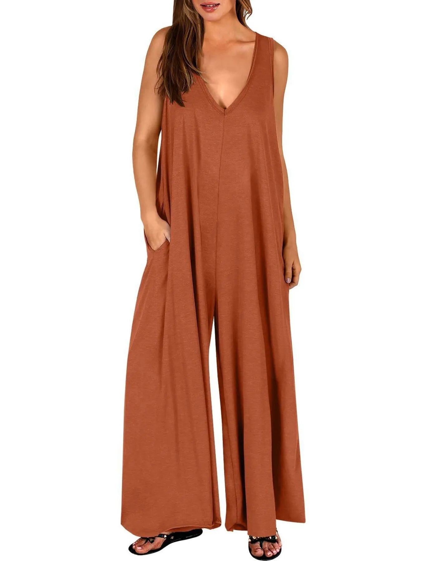 Crowned Energy CO. Wine Red / S Trendsi Jumpsuit Sleeveless V-Neck Jumpsuit with Pockets