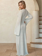 Crowned Energy CO. White / S Trendsi swim wear Slit Plunge Flare Sleeve Cover-Up Dress