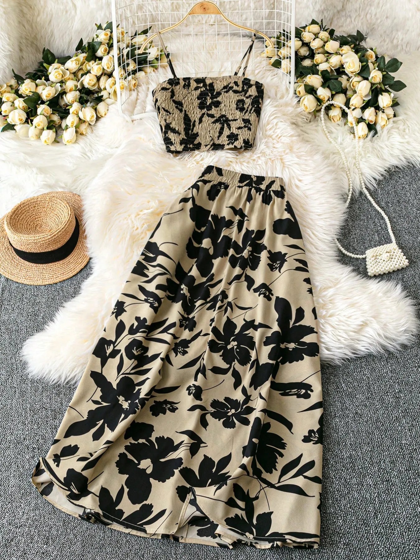 Smocked Printed Cami and Skirt Set - Goddess Vibes