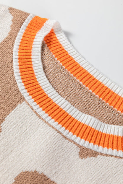 Smoke Gray Big Flower Pattern Contrast Striped Baggy Sweater - Goddess Vibes