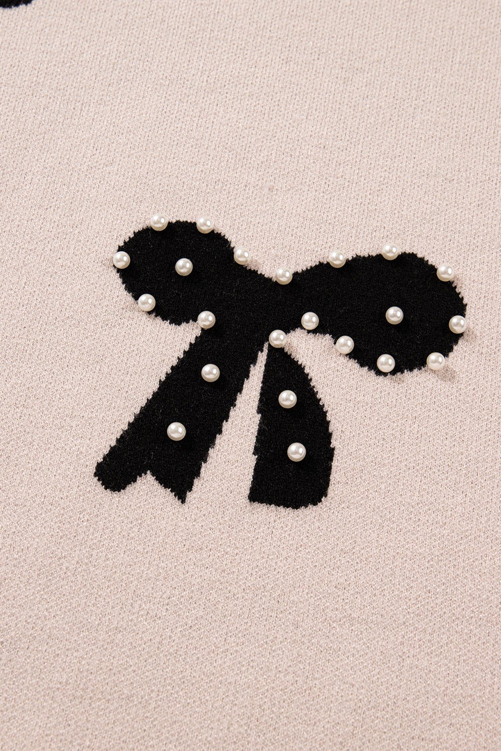 Smoke Gray Pearl Embellished Bow Pattern Loose Sweater - Crowned Energy CO.