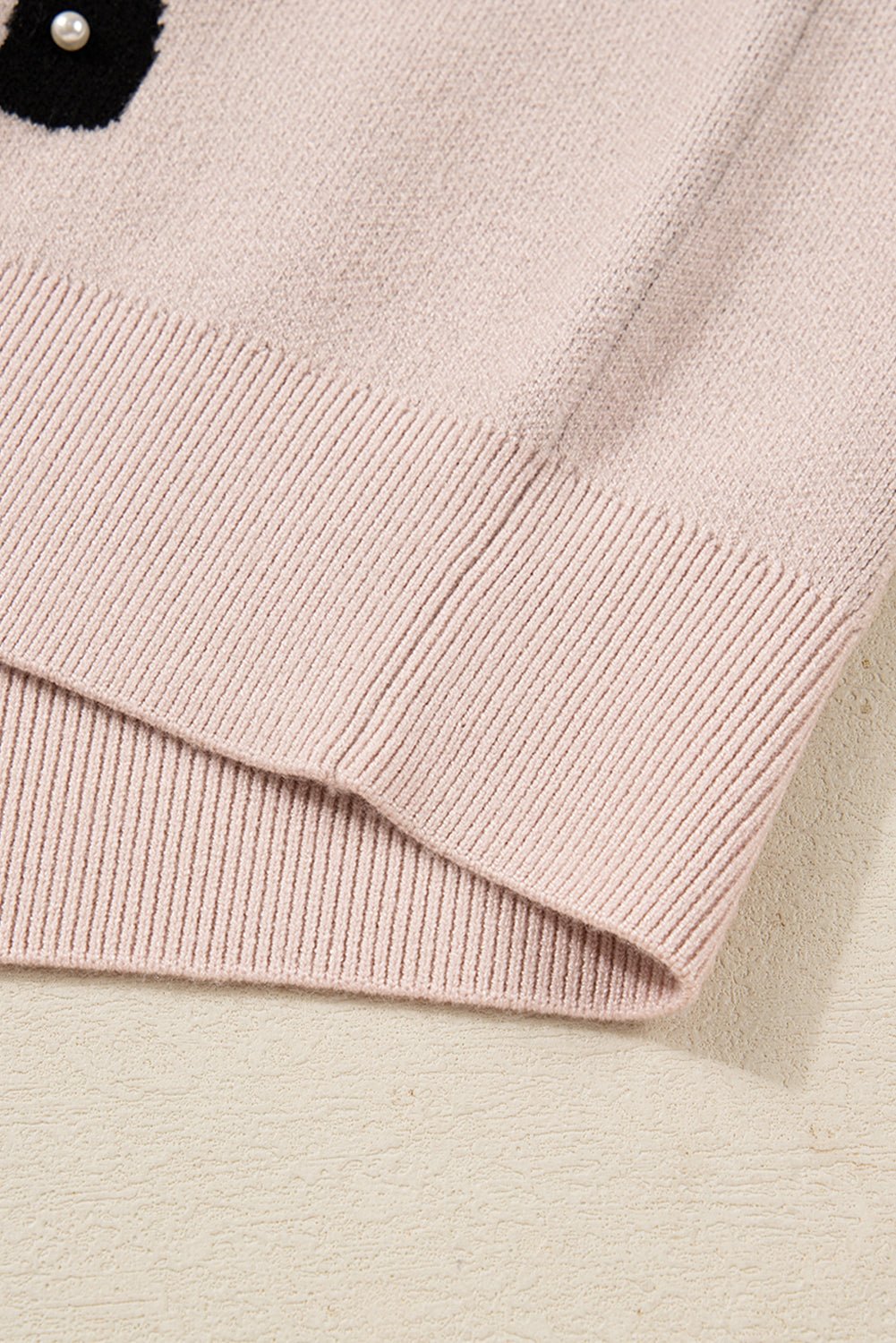 Smoke Gray Pearl Embellished Bow Pattern Loose Sweater - Crowned Energy CO.