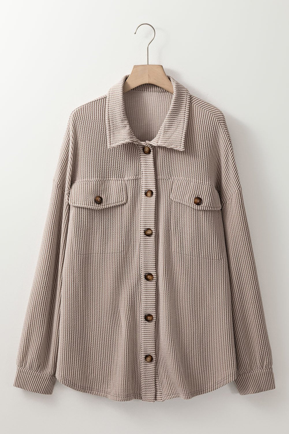 Crowned Energy CO. Smoke Gray / 1X / 75%Polyester+20%Viscose+5%Elastane Dear-Lover Dropshipping Plus Size/Plus Size Outerwear Smoke Gray Solid Corded Drop Shoulder Plus Size Shacket