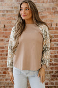 Smoke Gray Waffle Aztec Patchwork Raglan Sleeve Knit Top - Crowned Energy CO.