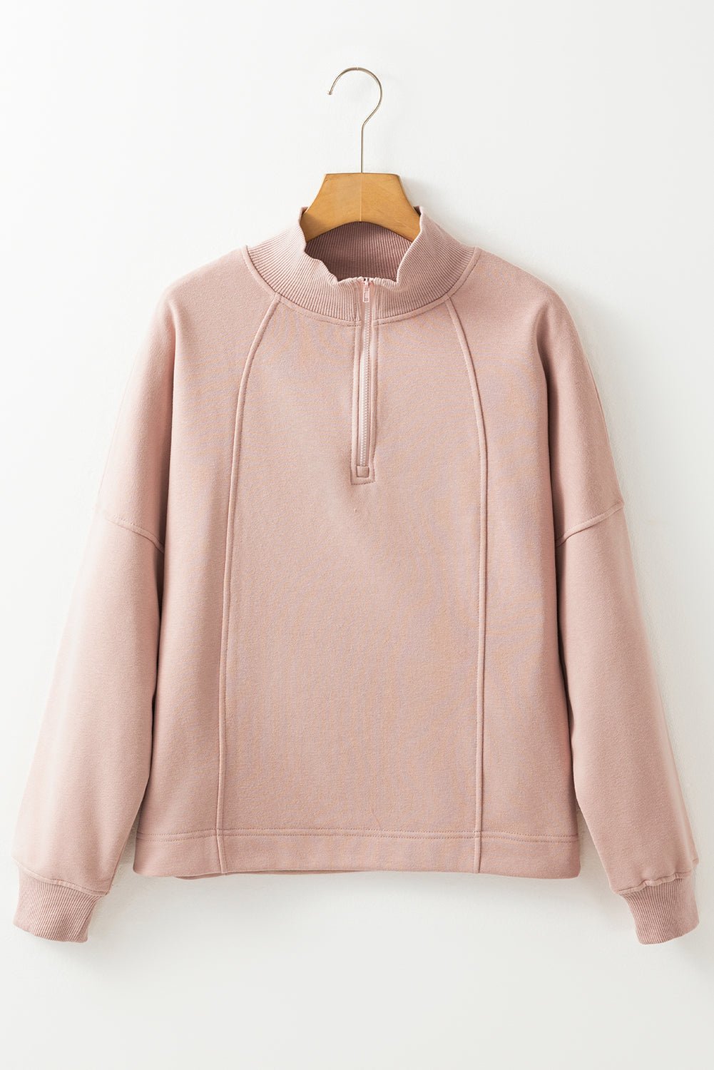 Smoke Gray Zipped Neck Pullover Drop Shoulder Sweatshirt - Crowned Energy CO.