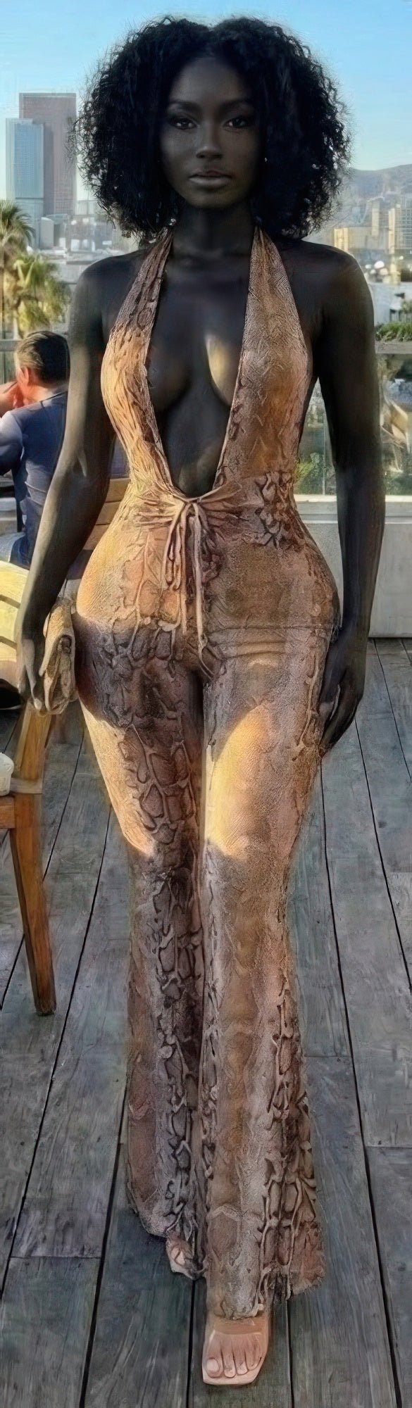 Snake Print Tie Open Back Jumpsuit - Crowned Energy CO.