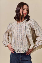 SO ME Floral Print Lace Button Down Shirt - Goddess Vibes
