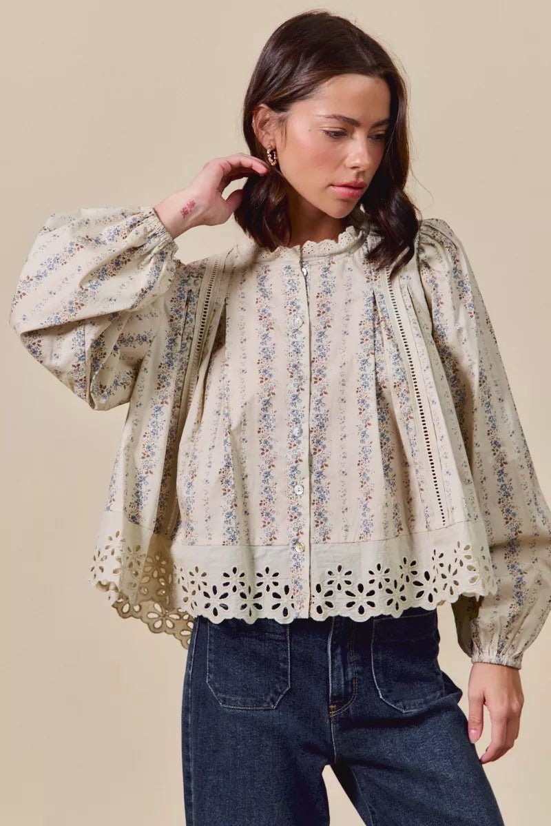 SO ME Floral Print Lace Button Down Shirt - Goddess Vibes
