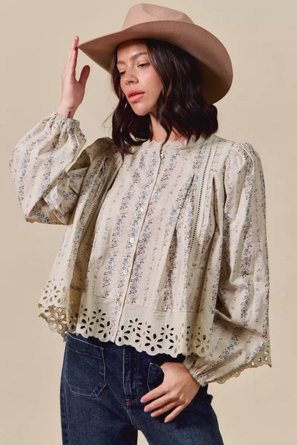 SO ME Floral Print Lace Button Down Shirt - Goddess Vibes