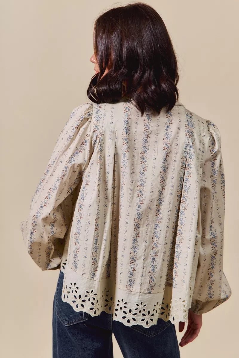 SO ME Floral Print Lace Button Down Shirt - Goddess Vibes