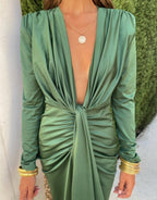 Solid Color Lace High Waist V - neck Dress - Goddess Vibes