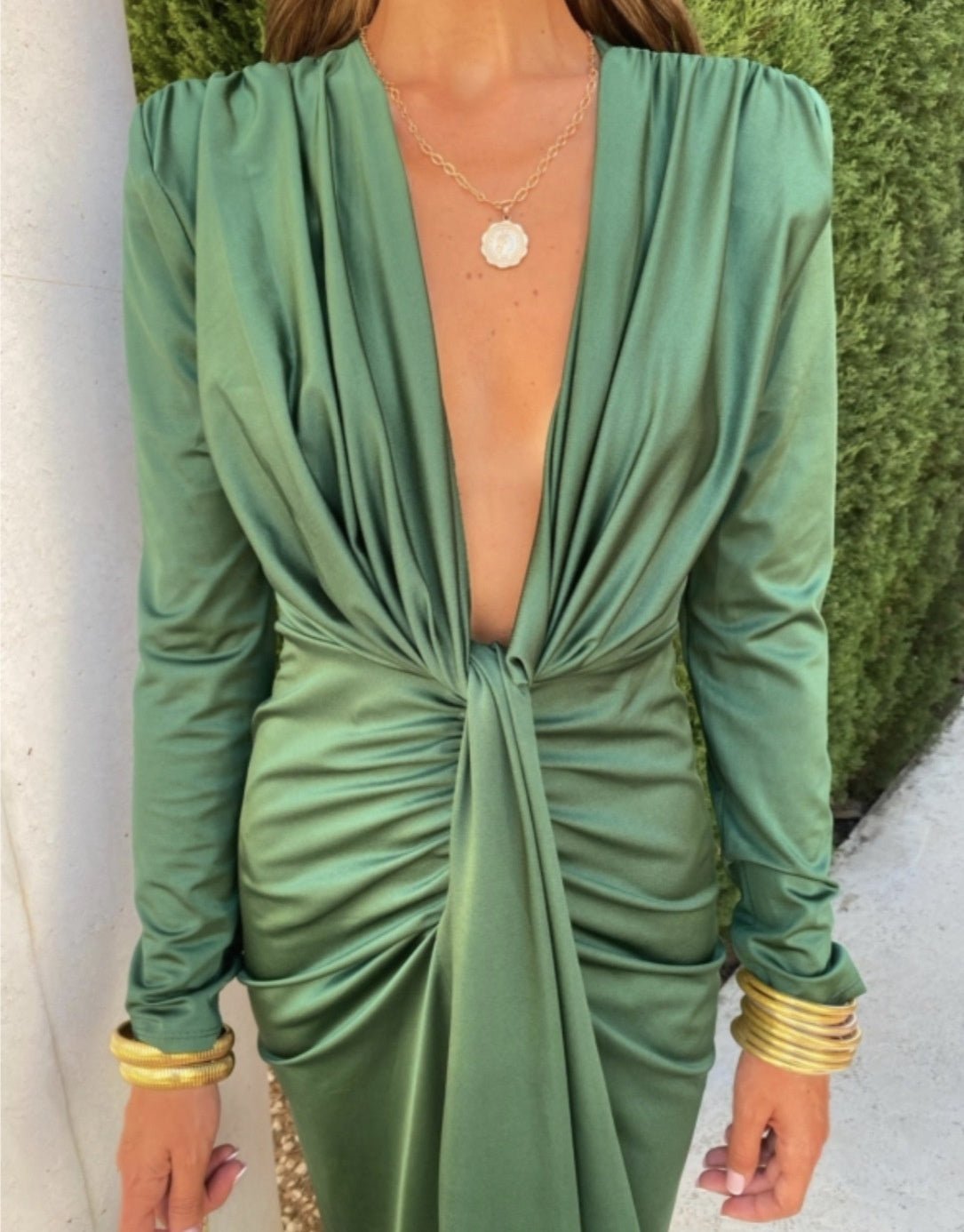 Solid Color Lace High Waist V - neck Dress - Goddess Vibes