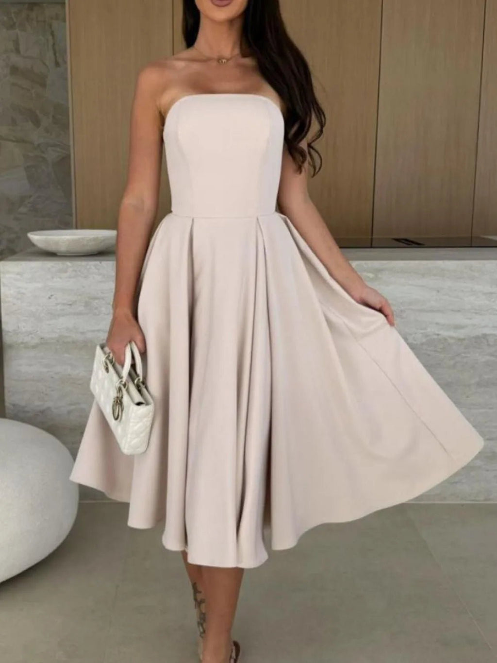 Solid Color Tube Midi Dress - Goddess Vibes