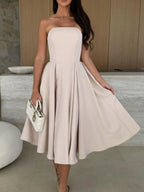 Solid Color Tube Midi Dress - Goddess Vibes