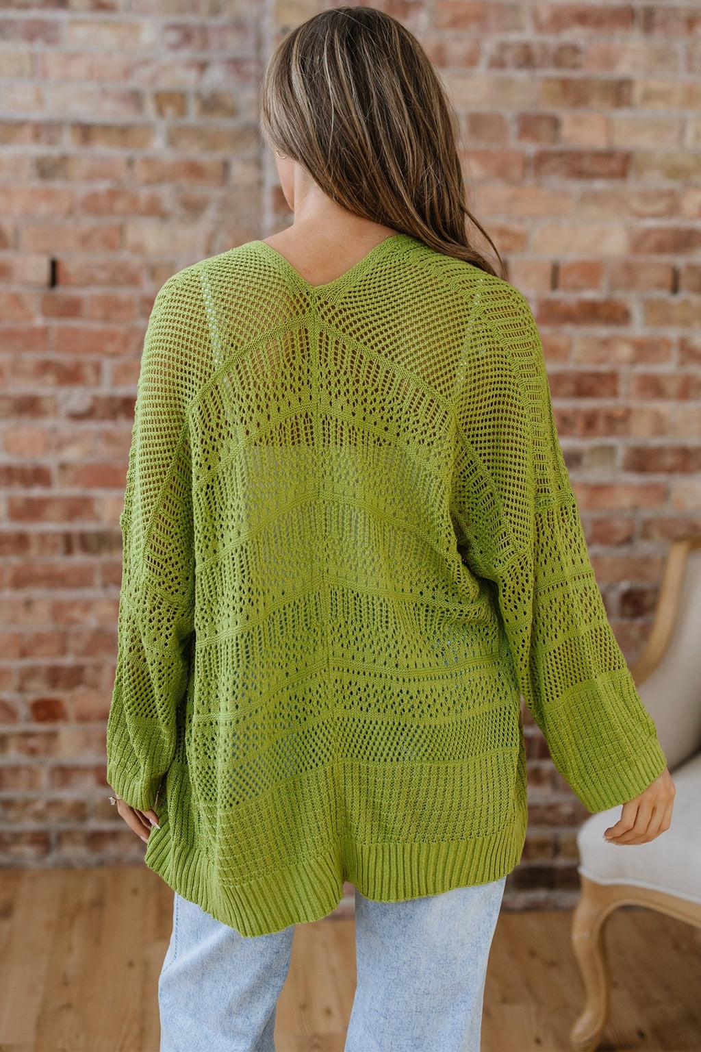 Spinach Green Oversize Crochet Knit Open Cardigan - Crowned Energy CO.