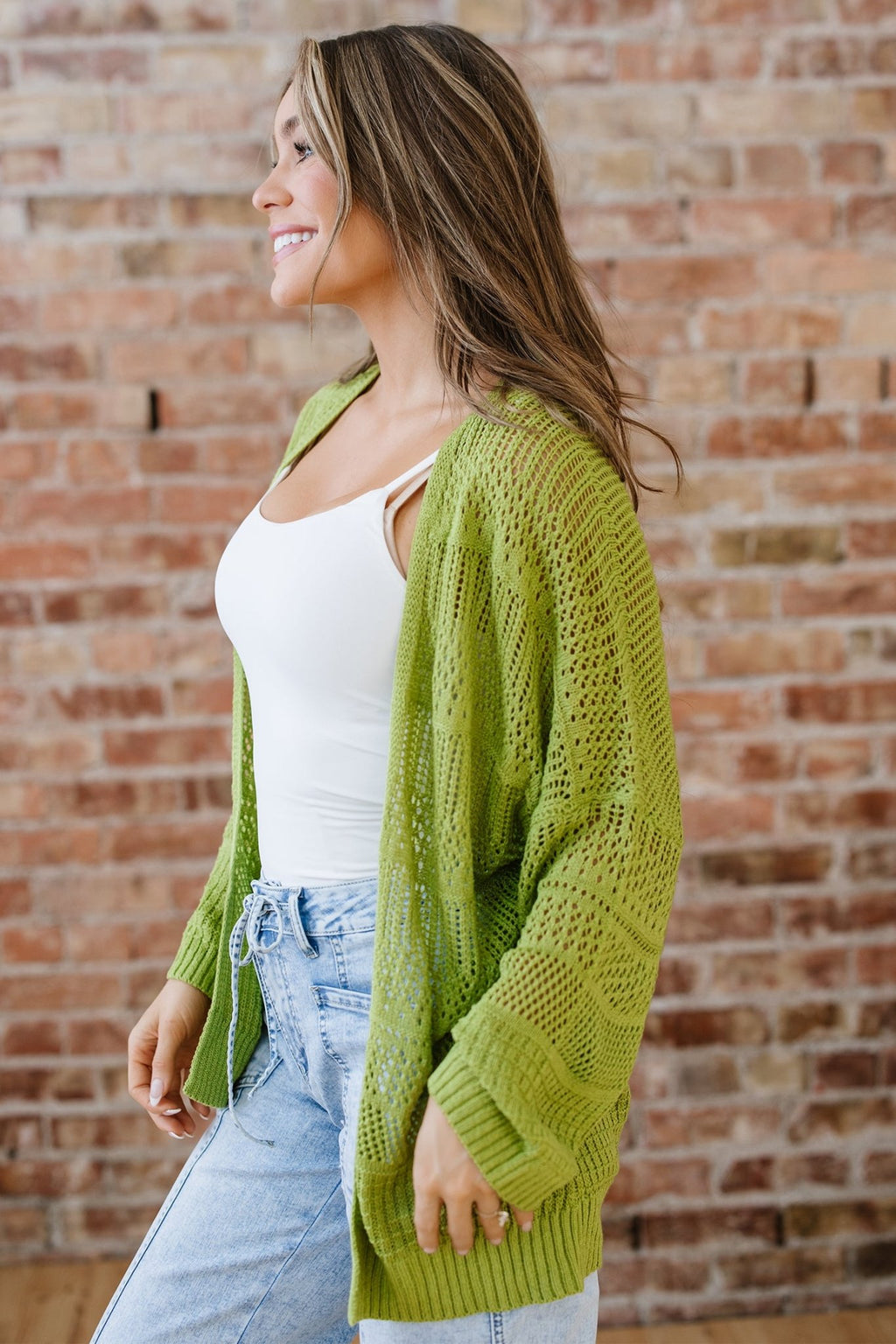 Spinach Green Oversize Crochet Knit Open Cardigan - Crowned Energy CO.