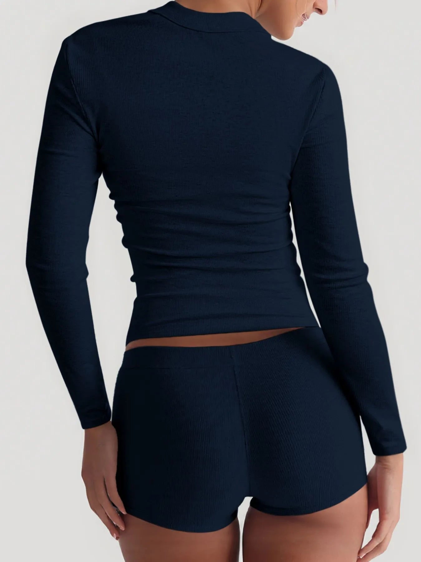 Crowned Energy CO. White / S Trendsi OUTFIT SET Square Neck Long Sleeve Top and Shorts Set