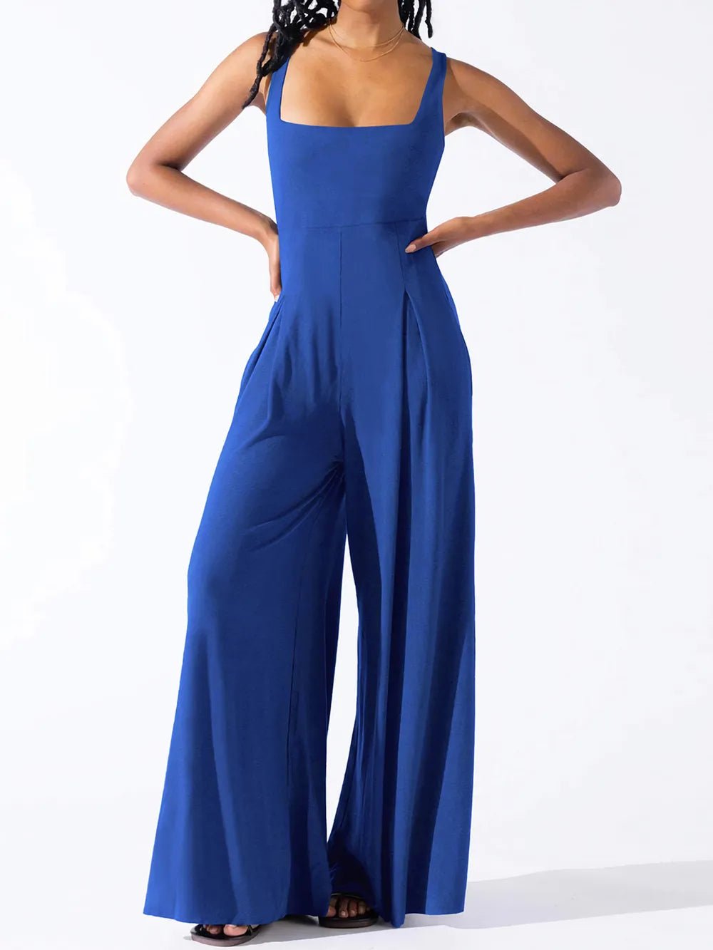 Square Neck Wide Strap Jumpsuit - Crowned Energy CO.