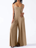 Square Neck Wide Strap Jumpsuit - Crowned Energy CO.