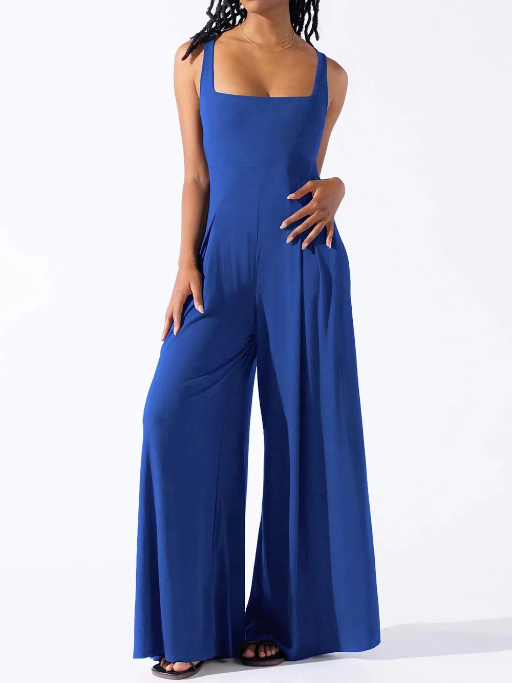 Square Neck Wide Strap Jumpsuit - Crowned Energy CO.