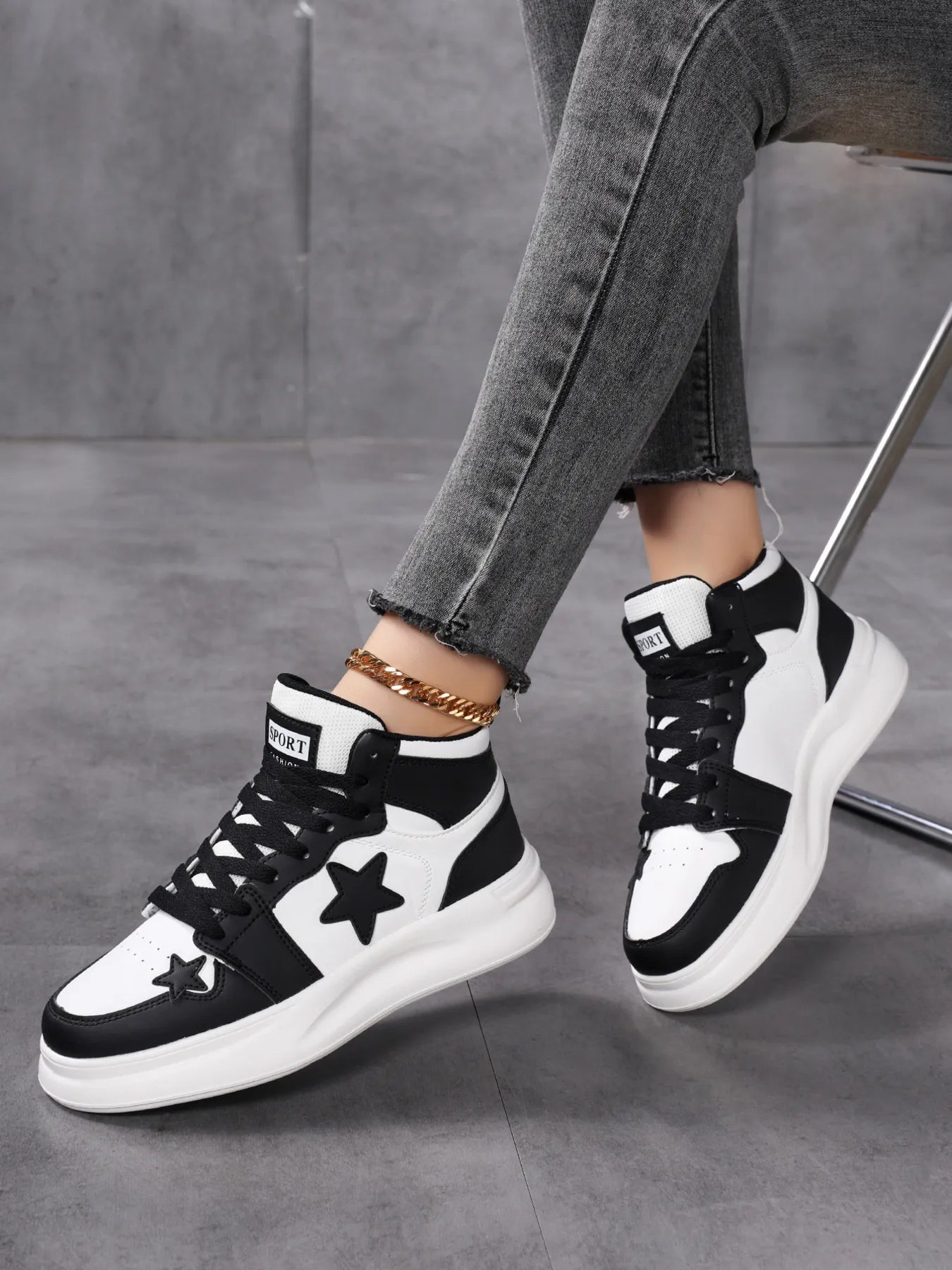Star Pattern Lace Up Sneakers - Goddess Vibes