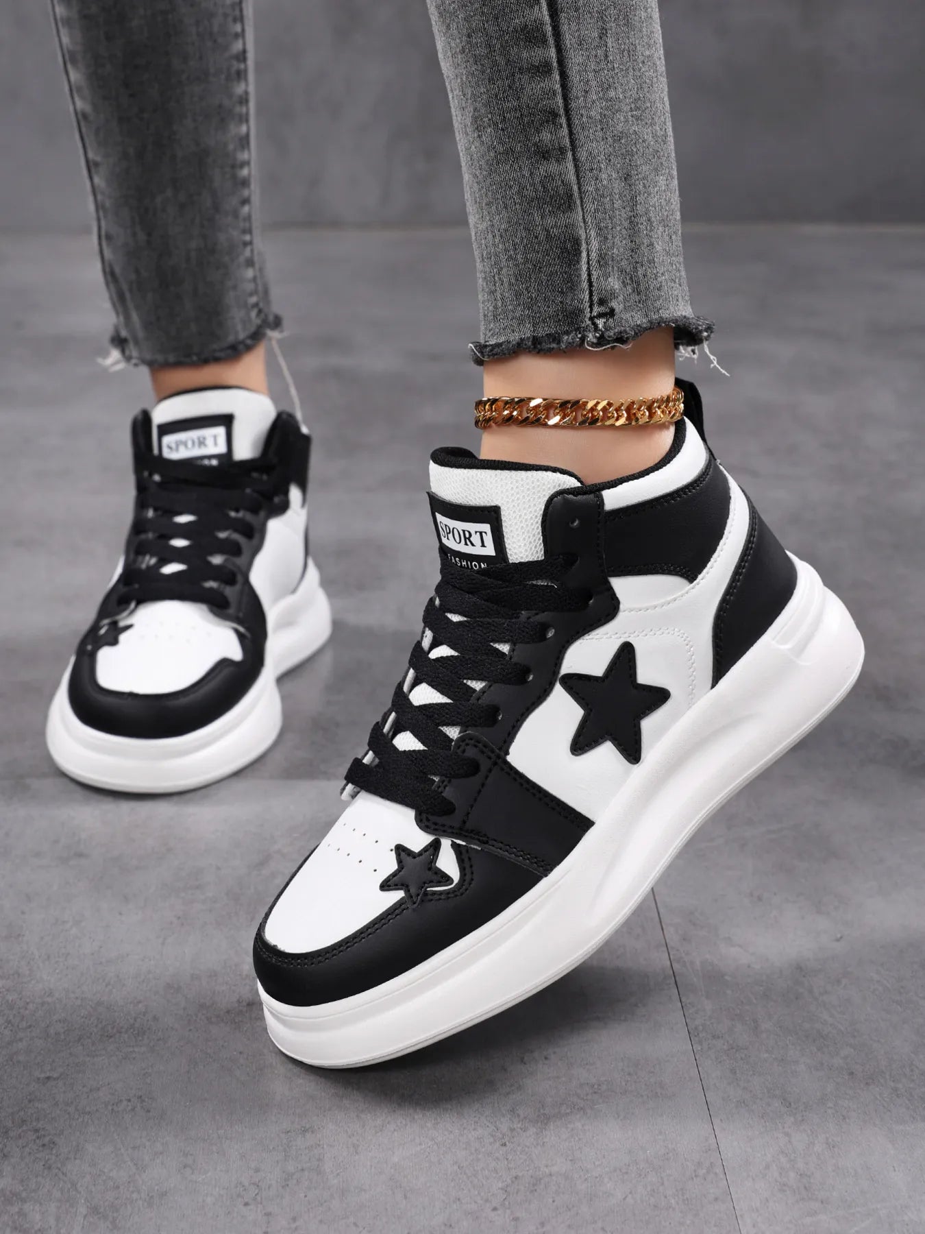 Star Pattern Lace Up Sneakers - Goddess Vibes