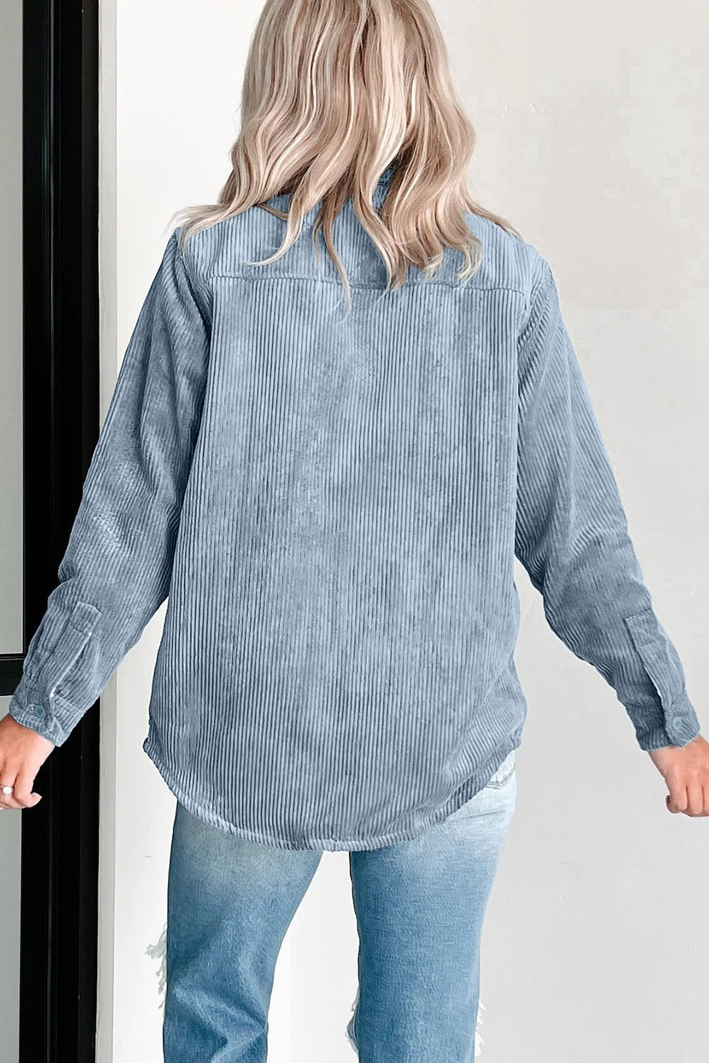 Stone Blue Plaid Corduroy Reversible Button Up Shacket - Crowned Energy CO.