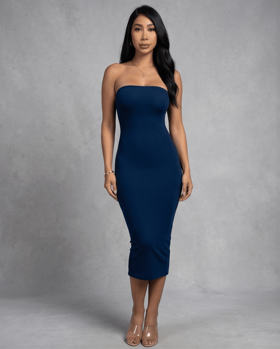 Strapless Bodycon Midi Dress – Curve - Hugging Fit - Crowned Energy CO.