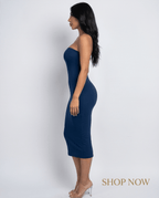 Strapless Bodycon Midi Dress – Curve - Hugging Fit - Crowned Energy CO.