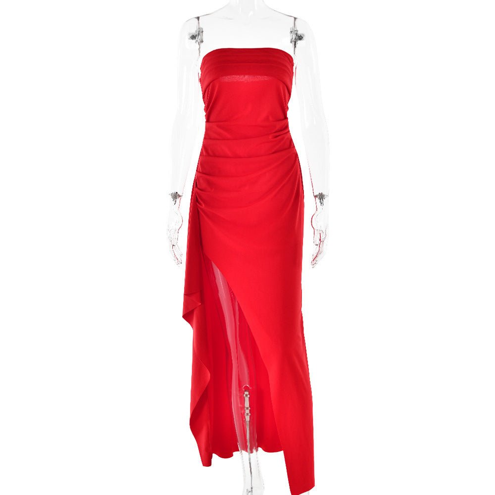 Crowned Energy CO. Red / 2XL Goddess Vibes Dresses Strapless Split Long Dress Summer Fashion Pleated Bridesmaid Dress For Womens Party Wedding Clothing