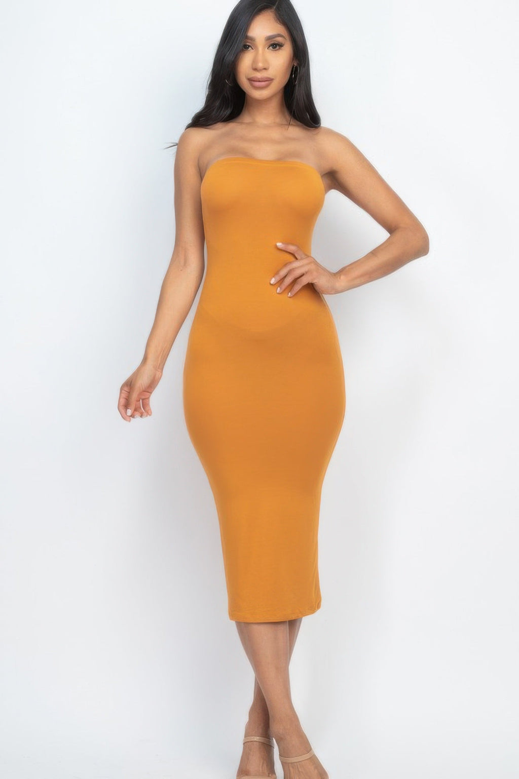 Strapless Tube Bodycon Midi Dress - Goddess Vibes