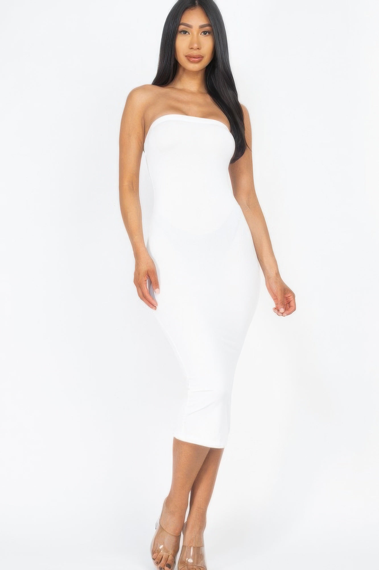 Strapless Tube Bodycon Midi Dress - Goddess Vibes