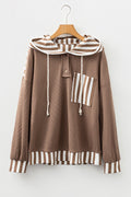 Crowned Energy CO. Straw Yellow / S / 75%Polyester+25%Cotton Dear-Lover Dropshipping Tops/Long Sleeve Tops Straw Yellow Waffle Texture Striped Patchwork Button Neck Drawstring Hoodie