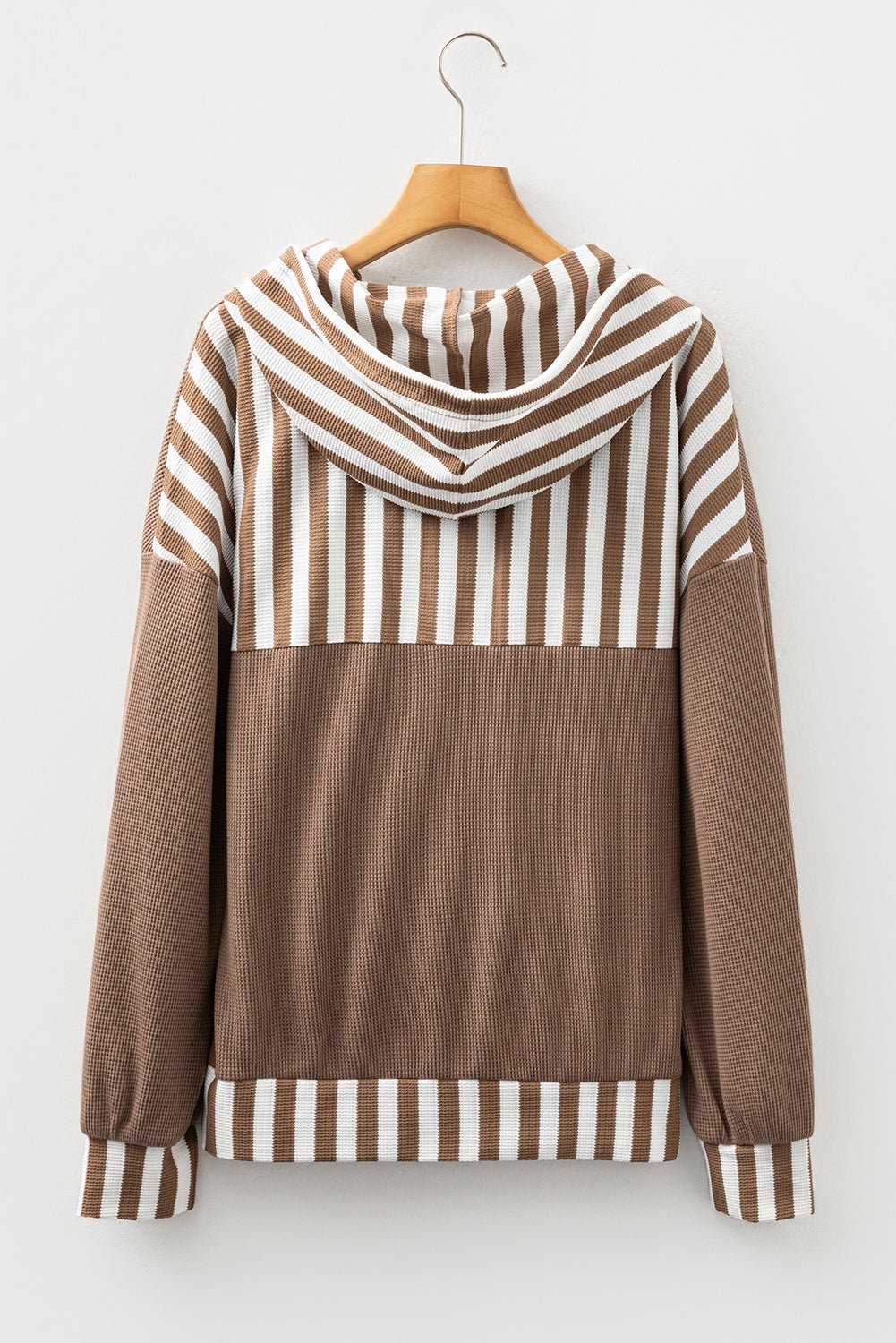 Crowned Energy CO. Straw Yellow / S / 75%Polyester+25%Cotton Dear-Lover Dropshipping Tops/Long Sleeve Tops Straw Yellow Waffle Texture Striped Patchwork Button Neck Drawstring Hoodie